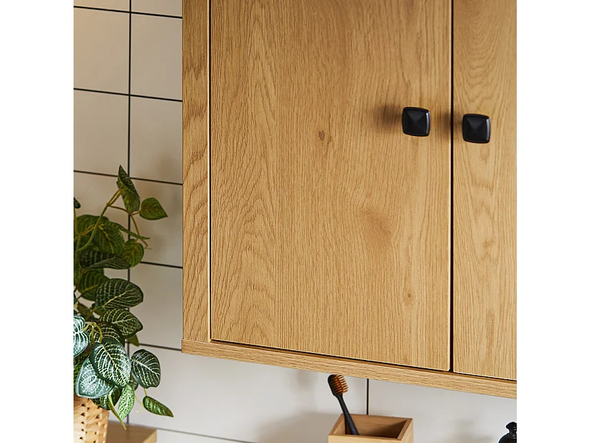 SoBuy BZR168-SN Armoire Murale, Placard de Rangement, Meuble de Rangement Suspendu Salle de Bain, Meuble Haut avec 2 Portes, 2 Étagères, 60x30x60 cm, Couleur Bois