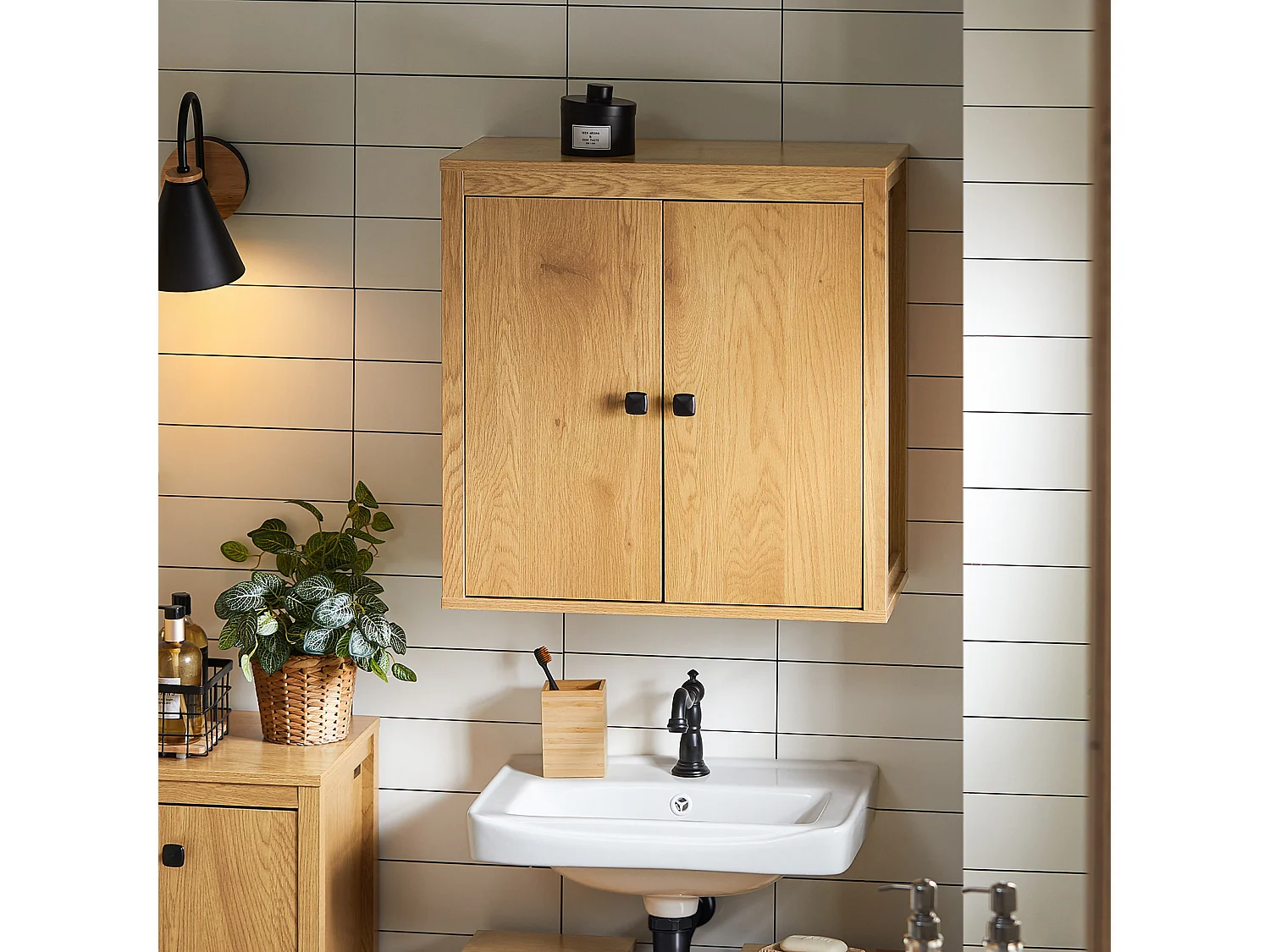 SoBuy BZR168-SN Armoire Murale, Placard de Rangement, Meuble de Rangement Suspendu Salle de Bain, Meuble Haut avec 2 Portes, 2 Étagères, 60x30x60 cm, Couleur Bois