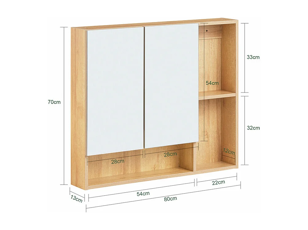 SoBuy BZR177-N Armoire Murale avec Miroir, Placard de Rangement,  Meuble Haut avec 2 Portes, Étagère Réglable, 80x13x70 cm