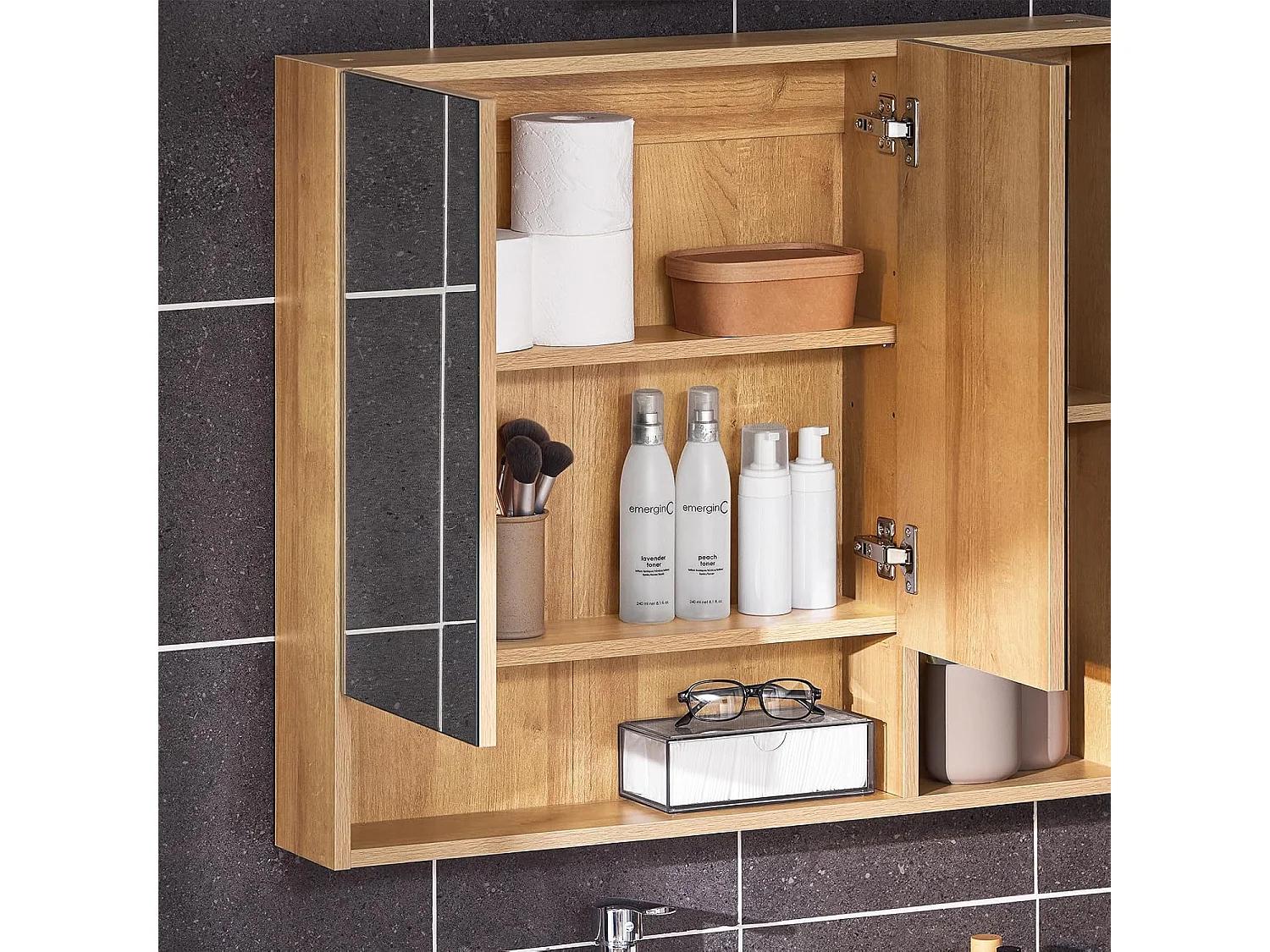 SoBuy BZR177-N Armoire Murale avec Miroir, Placard de Rangement,  Meuble Haut avec 2 Portes, Étagère Réglable, 80x13x70 cm