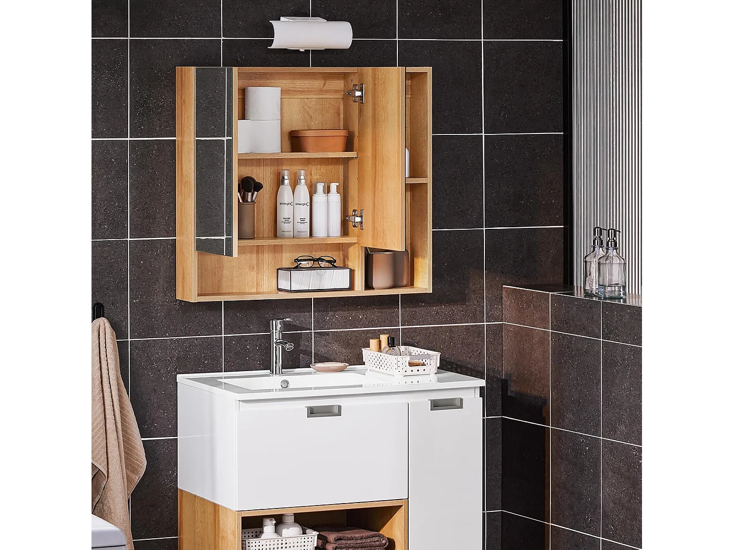 SoBuy BZR177-N Armoire Murale avec Miroir, Placard de Rangement,  Meuble Haut avec 2 Portes, Étagère Réglable, 80x13x70 cm
