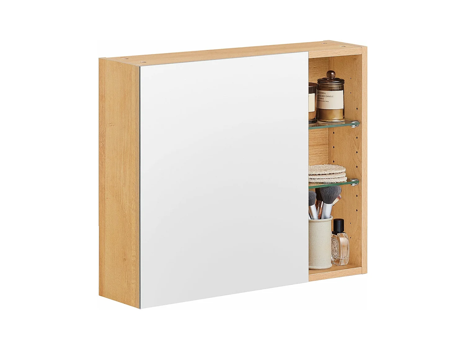 SoBuy BZR173-N  Armoire Murale avec Miroir, Placard de Rangement, Meuble Haut avec 1 Porte, Étagères Réglables, 60x15x50 cm