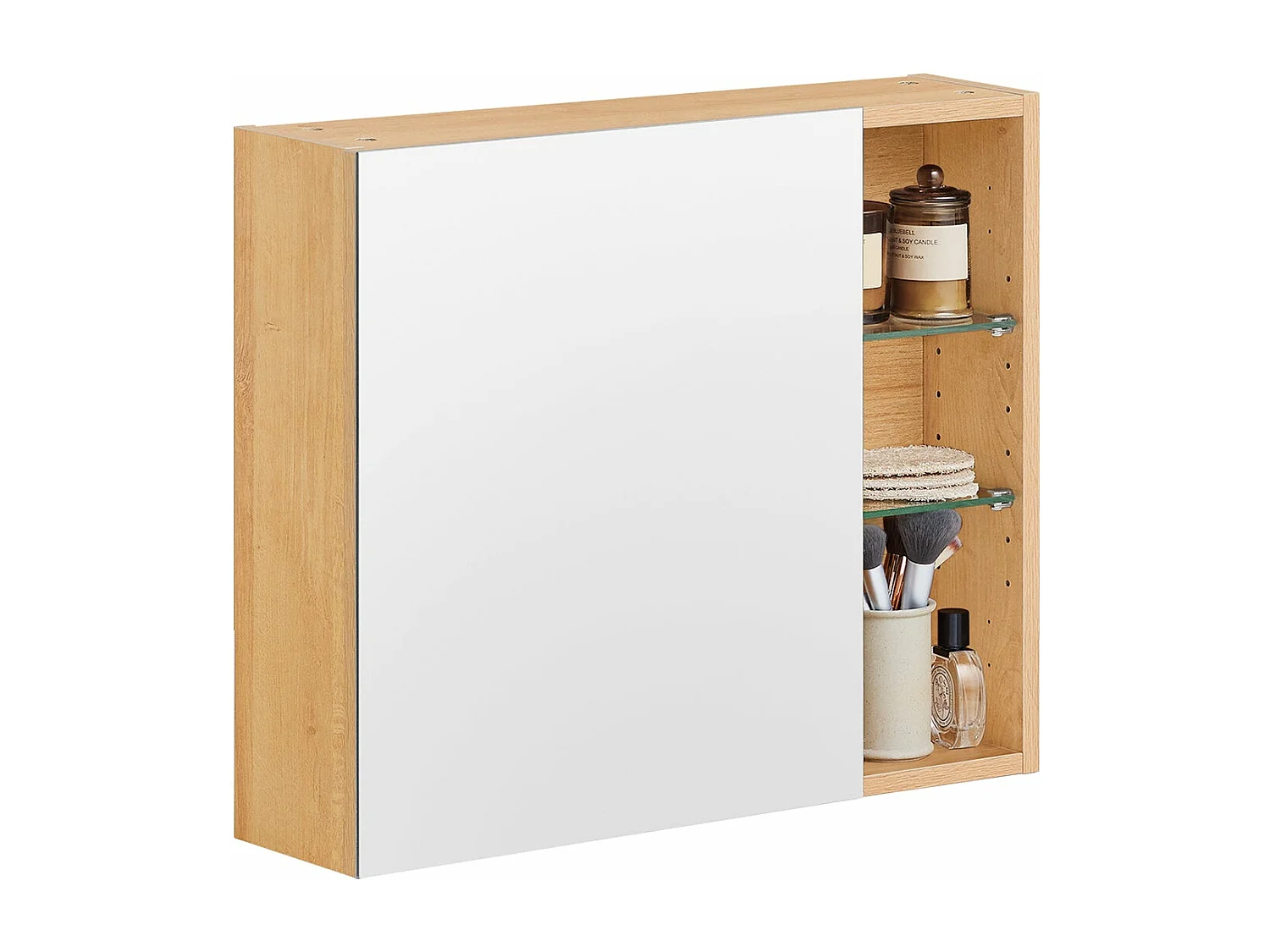 SoBuy BZR173-N  Armoire Murale avec Miroir, Placard de Rangement, Meuble Haut avec 1 Porte, Étagères Réglables, 60x15x50 cm