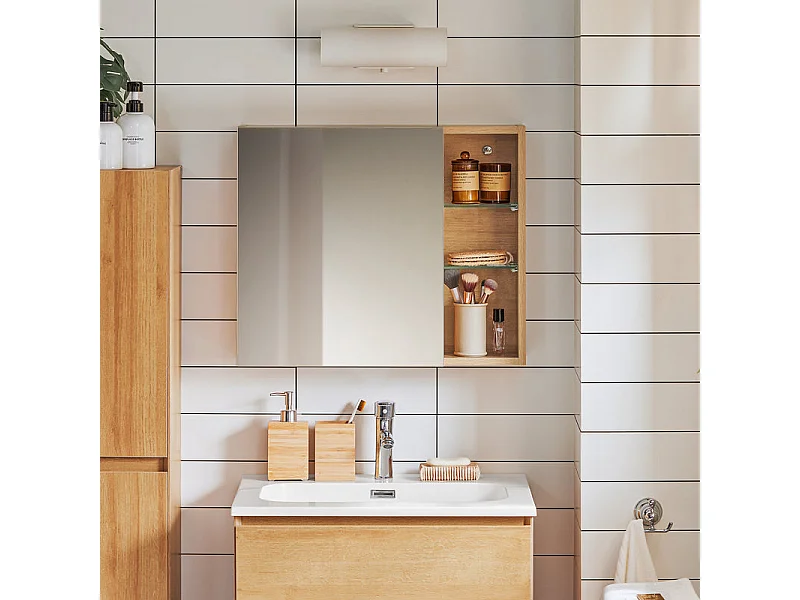 SoBuy BZR173-N  Armoire Murale avec Miroir, Placard de Rangement, Meuble Haut avec 1 Porte, Étagères Réglables, 60x15x50 cm