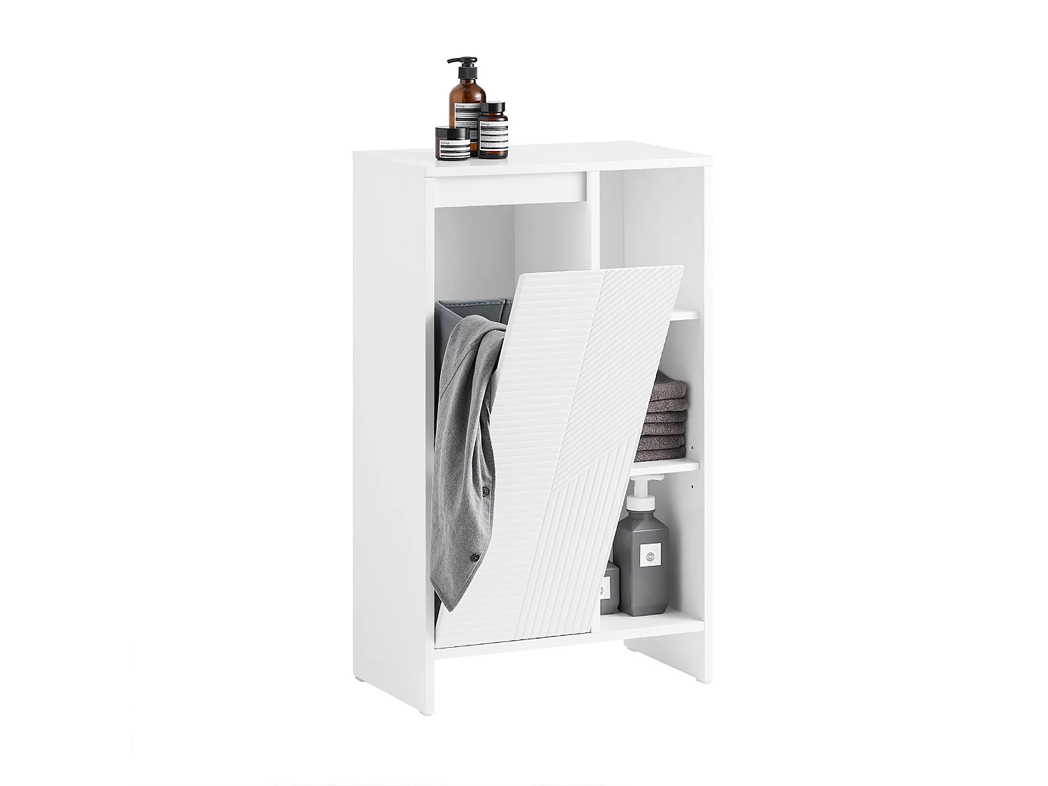 SoBuy Mobile lavanderia con sacchi portabiancheria pieghevoli e 3 Ripiani Aperti Bianco 50x30x86 cm BZR156-W