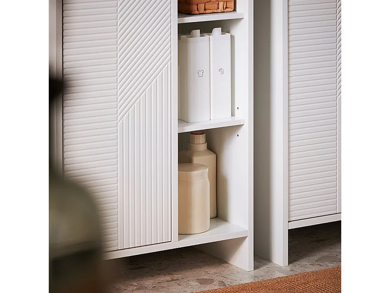 SoBuy Mobile lavanderia con sacchi portabiancheria pieghevoli e 3 Ripiani Aperti Bianco 50x30x86 cm BZR156-W