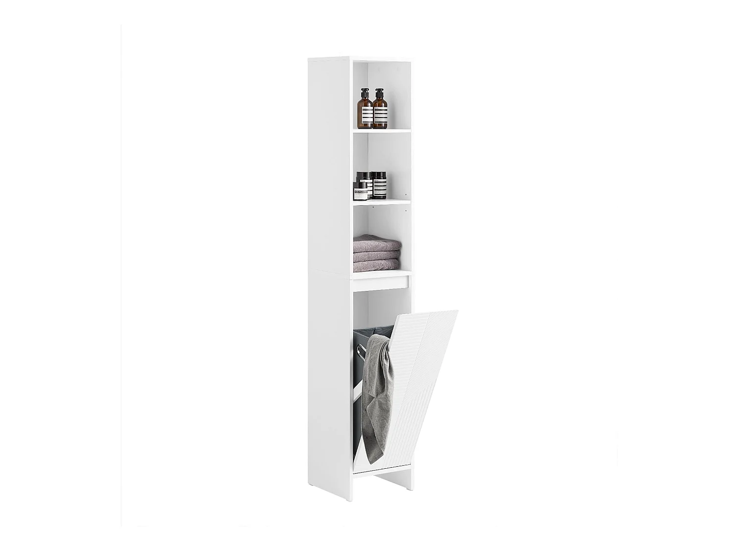 SoBuy BZR158-W Meuble Colonne Salle de Bain, Armoire de Rangement Placard de Rangement Étroite, 1 Porte avec Panier à linge