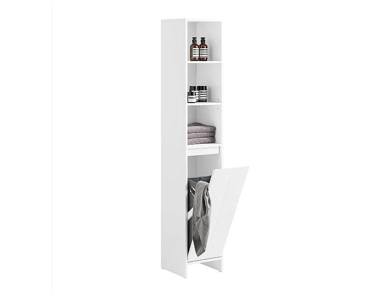 SoBuy BZR158-W Meuble Colonne Salle de Bain, Armoire de Rangement Placard de Rangement Étroite, 1 Porte avec Panier à linge