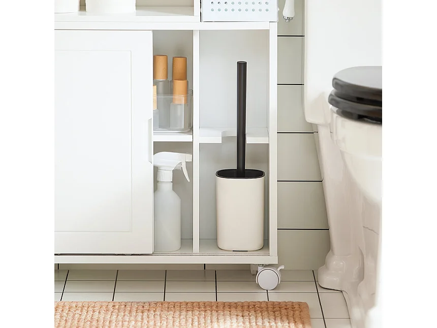 SoBuy Carrellino salvaspazio con due ante scorrevoli Mensola nicchia 17cm con ruote Mobile bagno porta carta Bianco 17X52X69cm BZR176-W