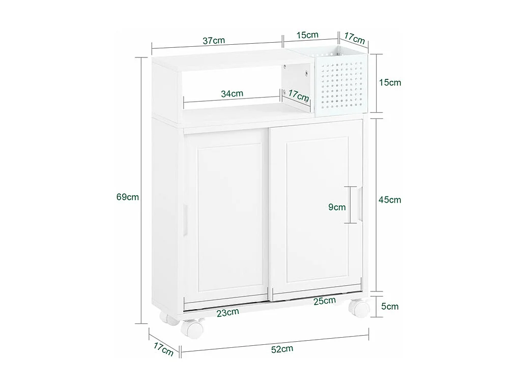 SoBuy BZR176-W Armoire Toilettes WC Support Papier Toilette, Armoire de Salle de Bain sur Roulettes, 2 Compartiments Ouverts