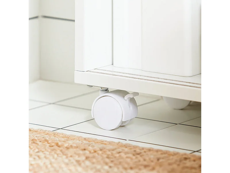 SoBuy BZR176-W Armoire Toilettes WC Support Papier Toilette, Armoire de Salle de Bain sur Roulettes, 2 Compartiments Ouverts