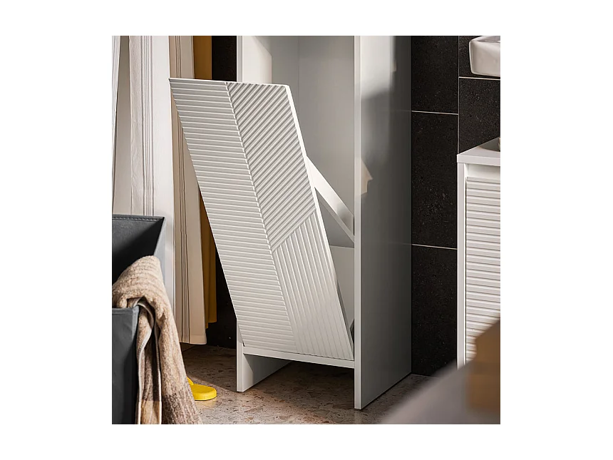 SoBuy BZR154-W Linnenkast Badkameronderkast Wasmandopbergmeubel met 1 uitneembare wasmand