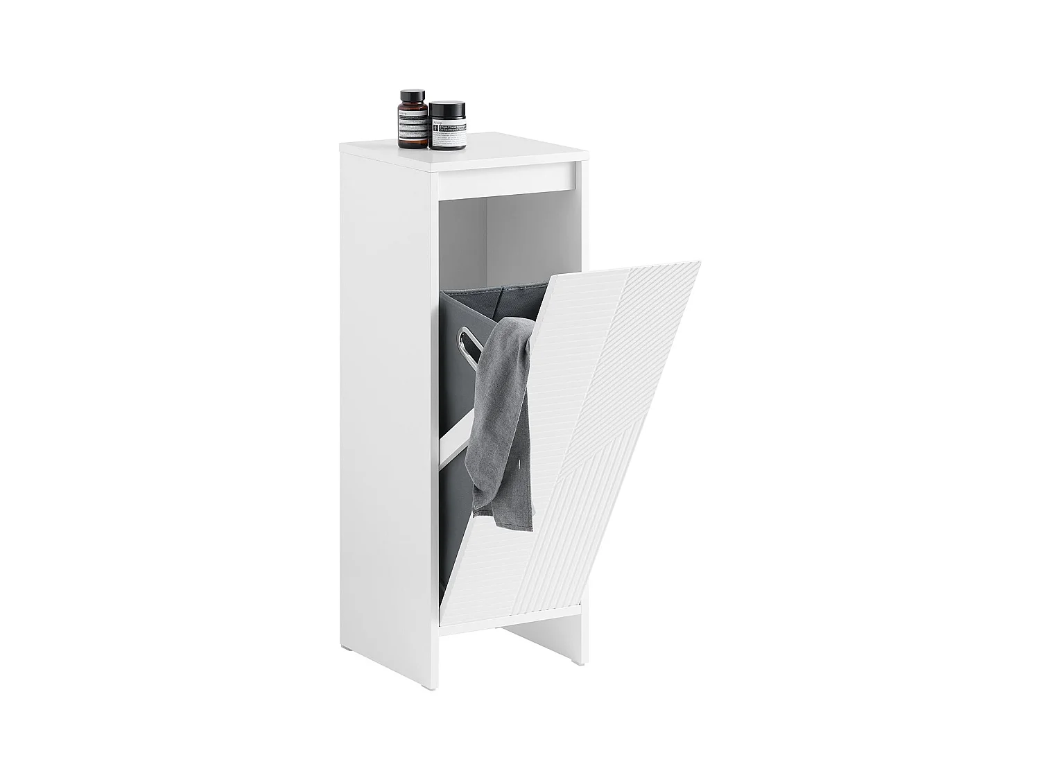 SoBuy BZR154-W Armoire à Linge Meuble Bas de Salle de Bain Corbeille à Linge Meuble de Rangement avec 1 Panier à Linge Amovible, Blanc, 30x30x87cm