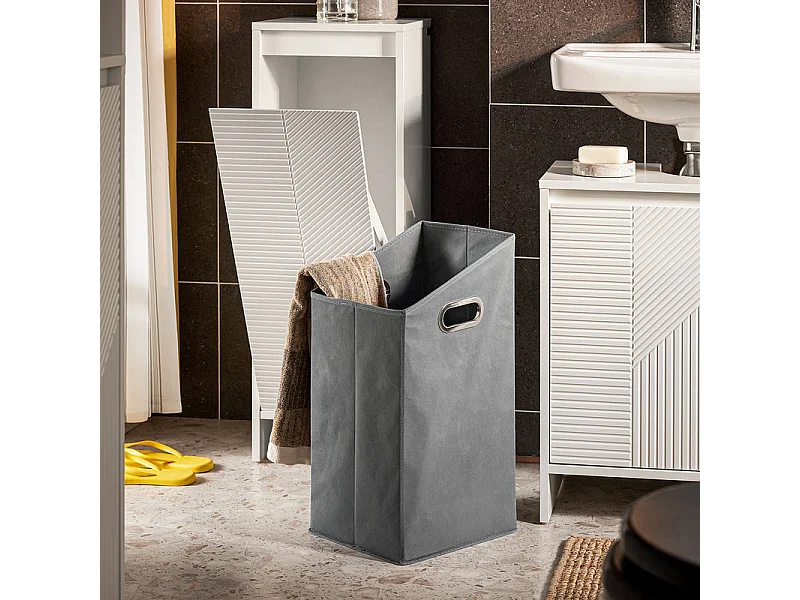 SoBuy BZR154-W Armoire à Linge Meuble Bas de Salle de Bain Corbeille à Linge Meuble de Rangement avec 1 Panier à Linge Amovible, Blanc, 30x30x87cm