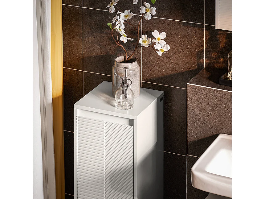 SoBuy BZR154-W Armoire à Linge Meuble Bas de Salle de Bain Corbeille à Linge Meuble de Rangement avec 1 Panier à Linge Amovible, Blanc, 30x30x87cm