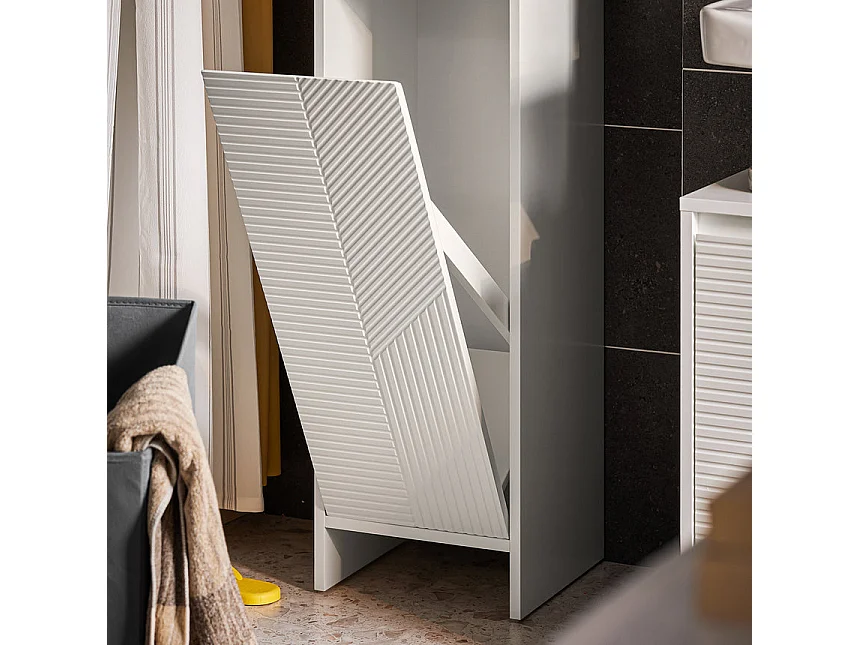 SoBuy BZR154-W Armoire à Linge Meuble Bas de Salle de Bain Corbeille à Linge Meuble de Rangement avec 1 Panier à Linge Amovible, Blanc, 30x30x87cm