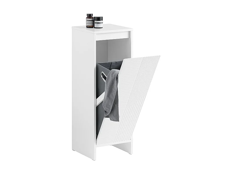 SoBuy BZR154-W Armoire à Linge Meuble Bas de Salle de Bain Corbeille à Linge Meuble de Rangement avec 1 Panier à Linge Amovible, Blanc, 30x30x87cm