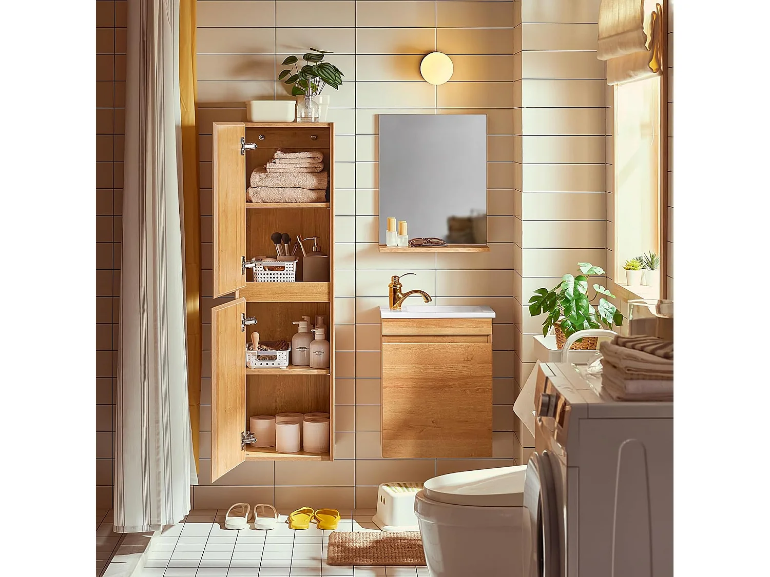 Armario Alto de Baño Colgante Mueble Columna BZR175-N SoBuy ES