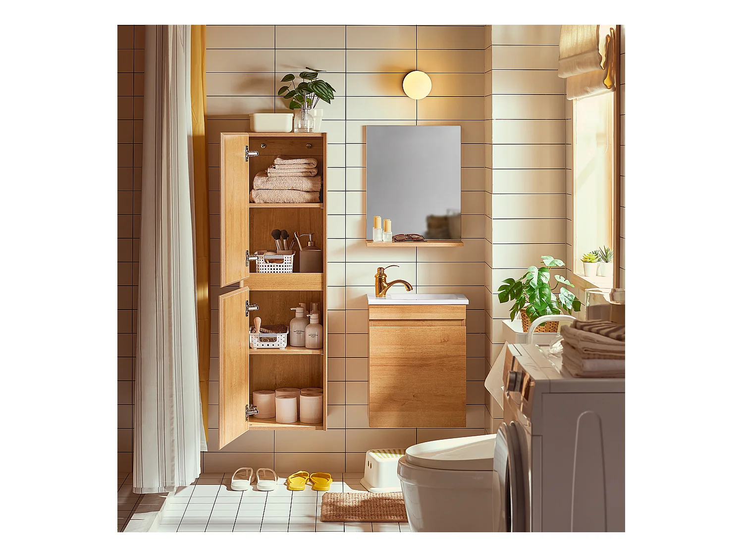 Armario Alto de Baño Colgante Mueble Columna BZR175-N SoBuy ES