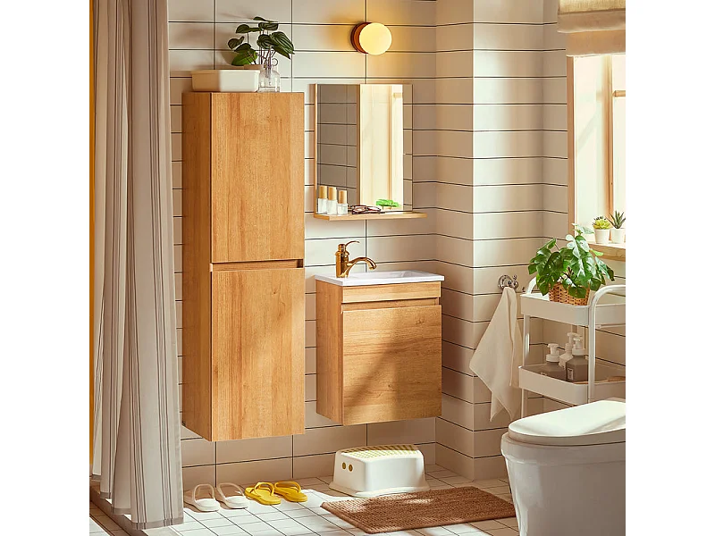 SoBuy BZR175-N Colonne de Salle de Bain Suspendue Armoire de Toilette Meuble Rangement, 2 Portes, Étagères Réglables