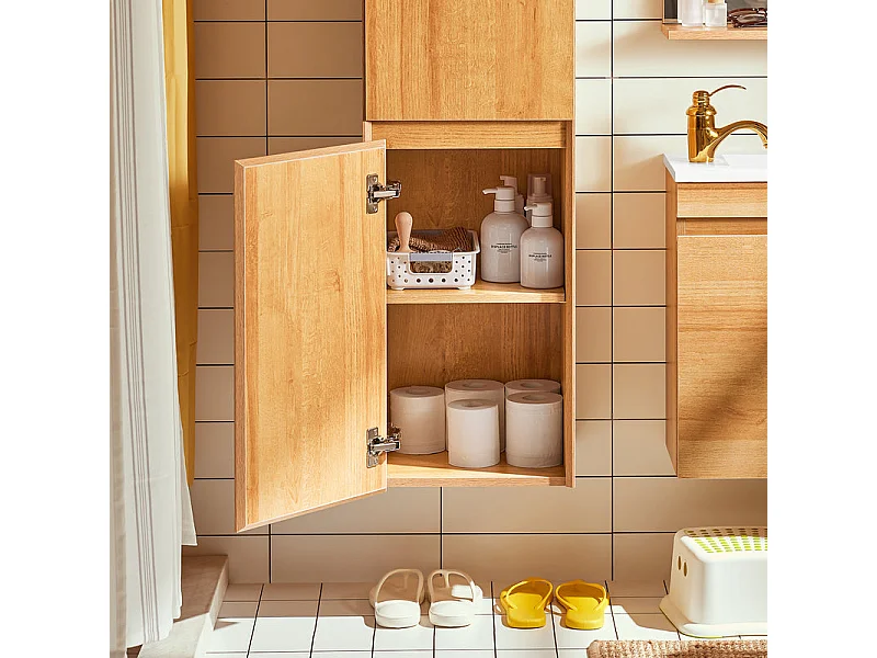 SoBuy BZR175-N Colonne de Salle de Bain Suspendue Armoire de Toilette Meuble Rangement, 2 Portes, Étagères Réglables