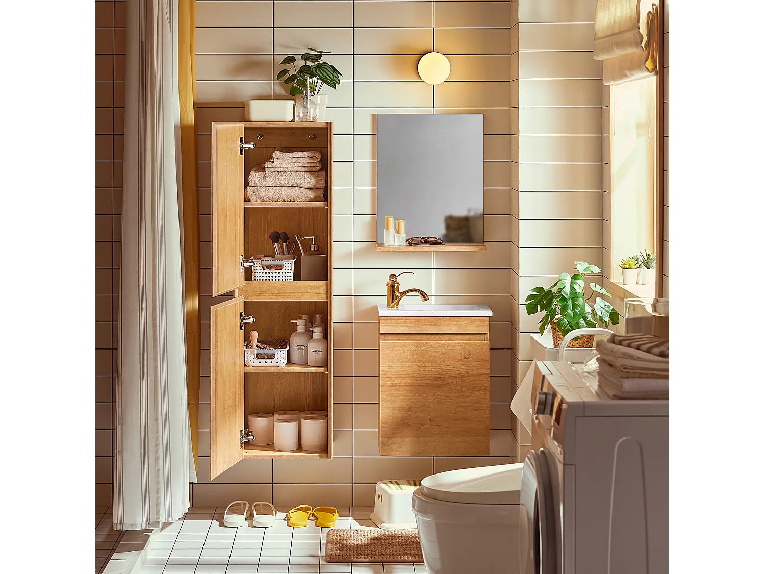 SoBuy BZR175-N Colonne de Salle de Bain Suspendue Armoire de Toilette Meuble Rangement, 2 Portes, Étagères Réglables