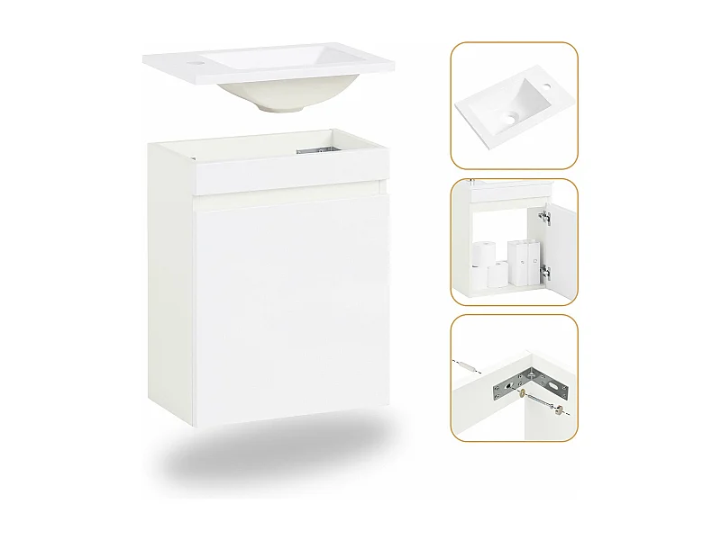 SoBuy Wandhangend wastafelmeubel met spiegel Onder wastafelmeubel met spiegel Keramische wastafelset met spiegel Handwastafelmeubel met spiegel, Wit, BZR170-SET