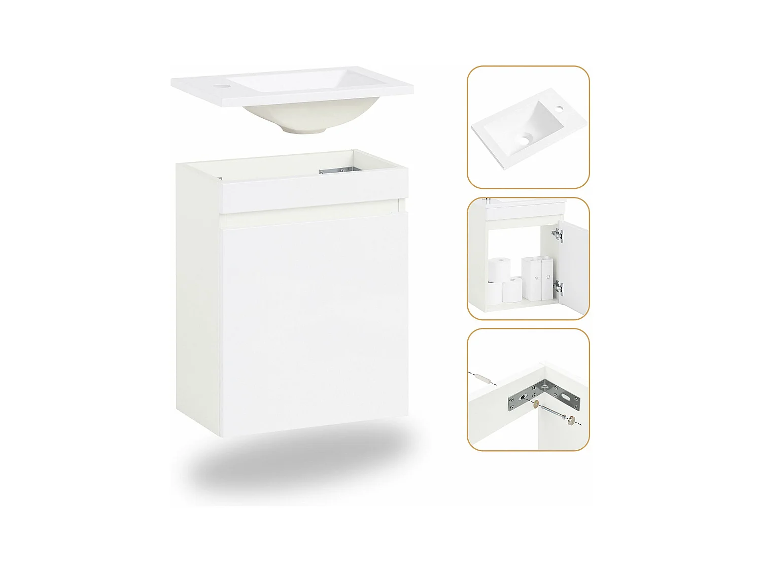 SoBuy BZR170-SET Meuble Suspendu pour Lavabo avec Miroir Meuble sous Vasque avec Miroir Ensemble de Lavabo en céramique