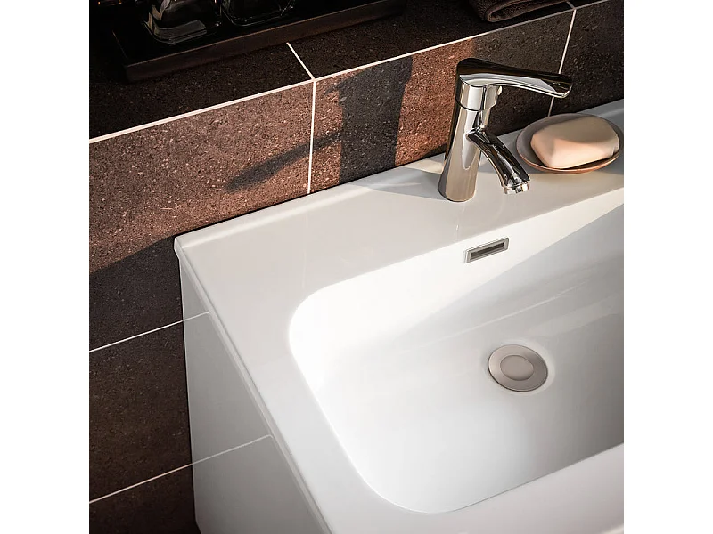 SoBuy Hangende wastafel Badkamerkast met wastafel Badkamermeubel met wastafel Keramische wastafelset, 1 lade en 1 vak, natuurlijk wit, 61x46x59cm, BZR171-N