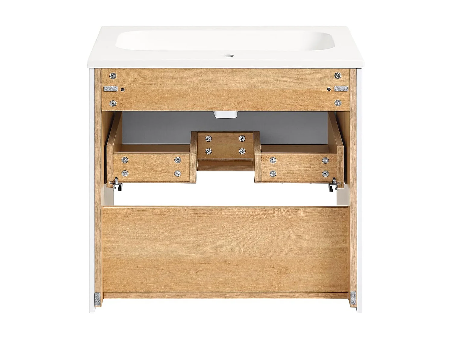 SoBuy Hangende wastafel Badkamerkast met wastafel Badkamermeubel met wastafel Keramische wastafelset, 1 lade en 1 vak, natuurlijk wit, 61x46x59cm, BZR171-N