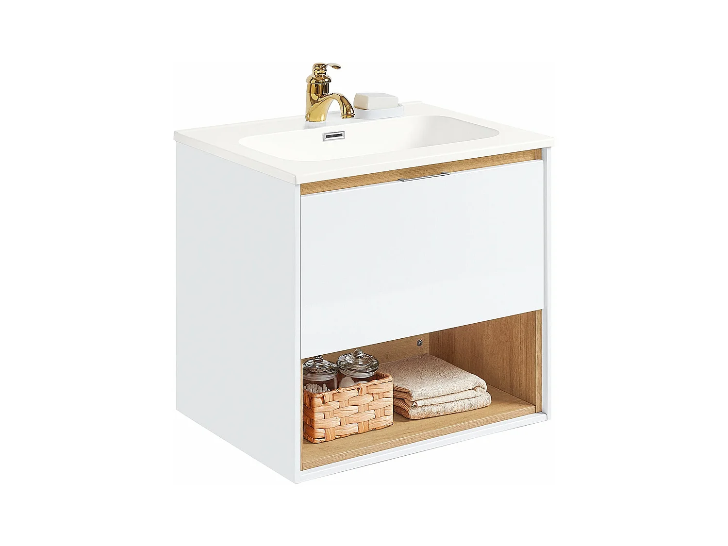 SoBuy BZR171-N Meuble Suspendu pour Lavabo Armoire avec Vasque Ensemble de Lavabo en céramique, 1 Tiroir et 1 Compartiment