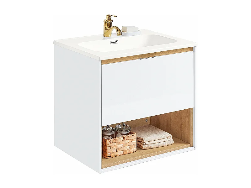 SoBuy BZR171-N Meuble Suspendu pour Lavabo Armoire avec Vasque Ensemble de Lavabo en céramique, 1 Tiroir et 1 Compartiment