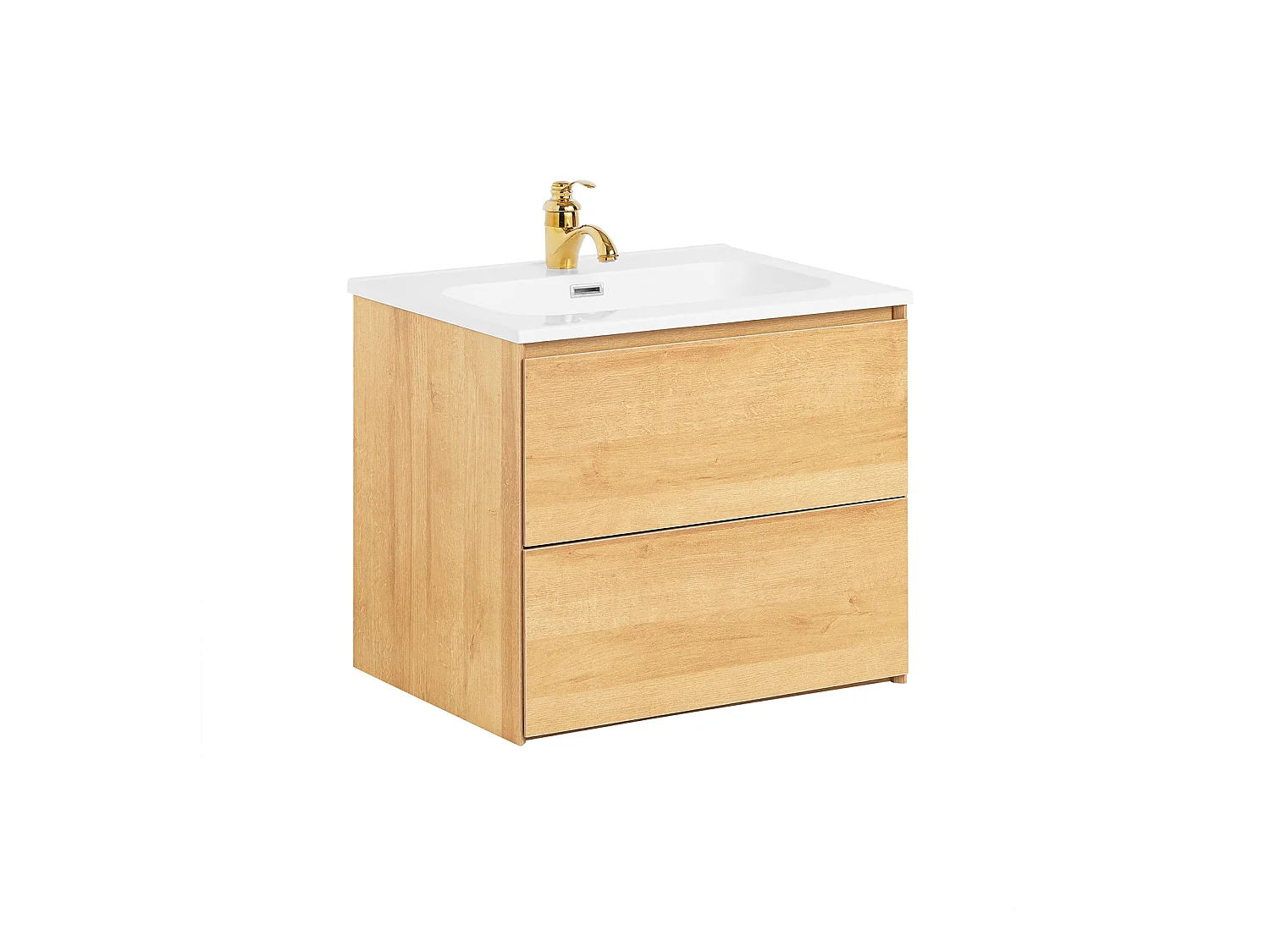 SoBuy Wandwastafelkast Badkamerkast met wastafel Badkamerkast met wastafel Keramische wastafelset, 2 lades, Natuurlijk wit, 61x46x54cm, BZR174-N