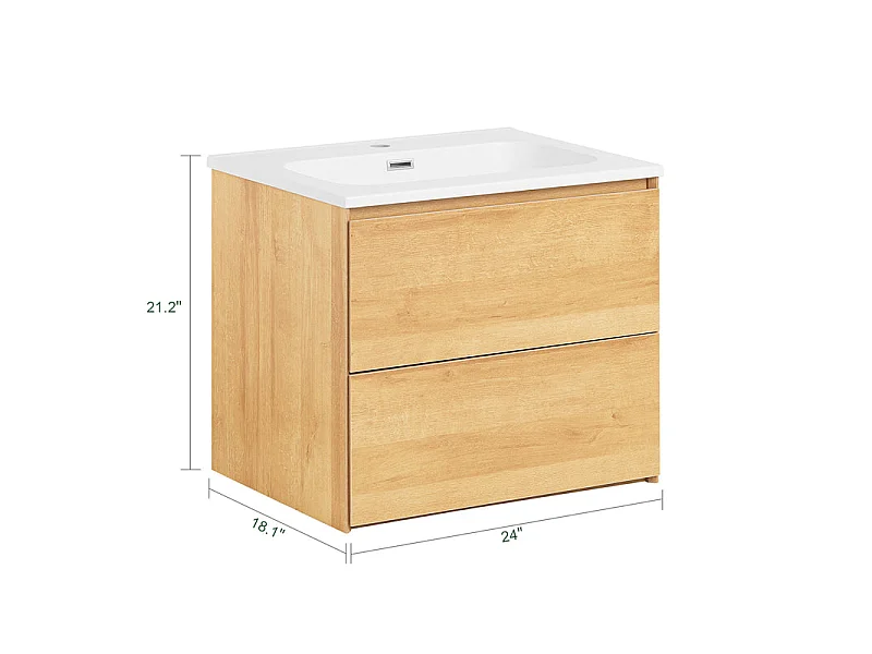 SoBuy BZR174-N Meuble Suspendu pour Lavabo Armoire de Salle de Bain avec Vasque Ensemble de Lavabo en céramique, 2 Tiroirs