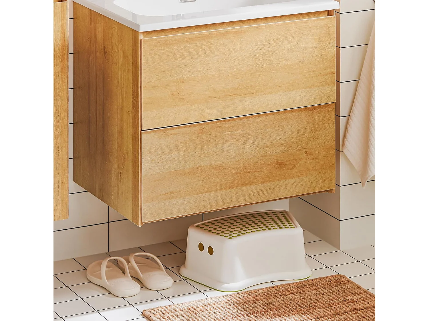 SoBuy BZR174-N Meuble Suspendu pour Lavabo Armoire de Salle de Bain avec Vasque Ensemble de Lavabo en céramique, 2 Tiroirs