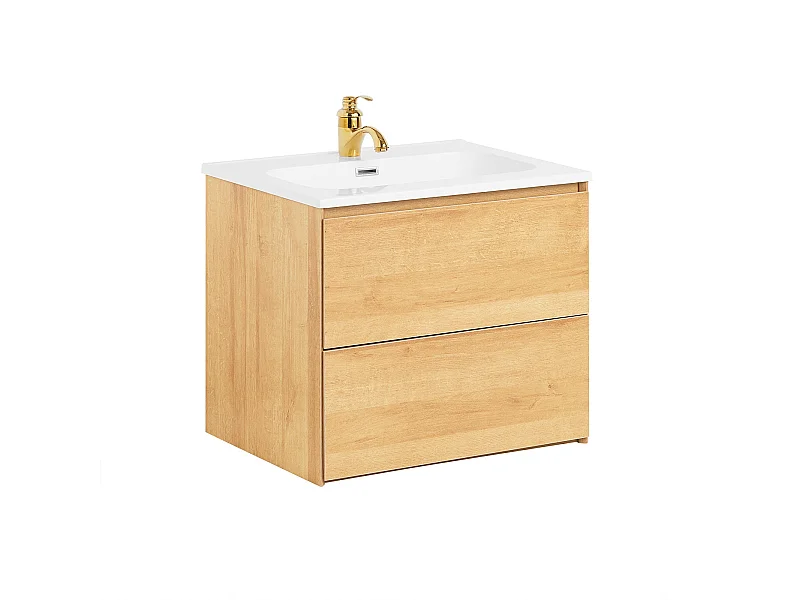 SoBuy BZR174-N Meuble Suspendu pour Lavabo Armoire de Salle de Bain avec Vasque Ensemble de Lavabo en céramique, 2 Tiroirs