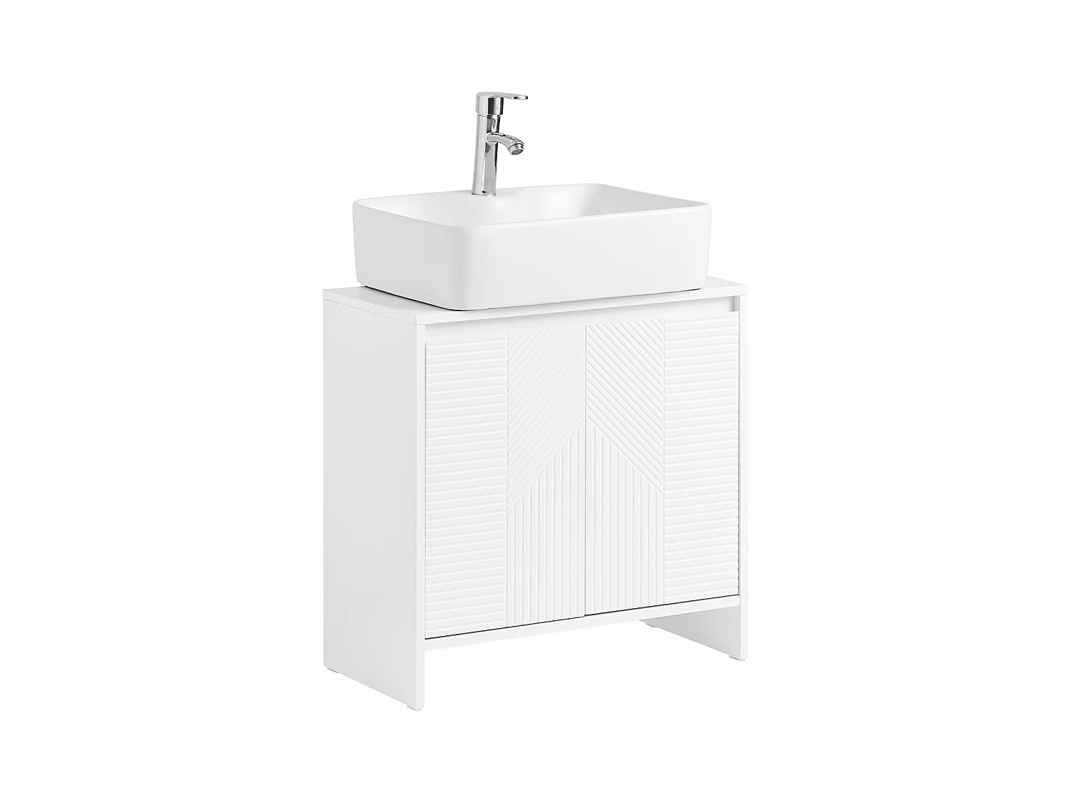 SoBuy BZR157-W Meuble Sous Lavabo, Meuble sous Vasque, Meuble Salle de Bain avec 2 Portes et 2 Étages, Placard de Rangement Salle de Bain, L60 x P30 x H61 cm, Blanc