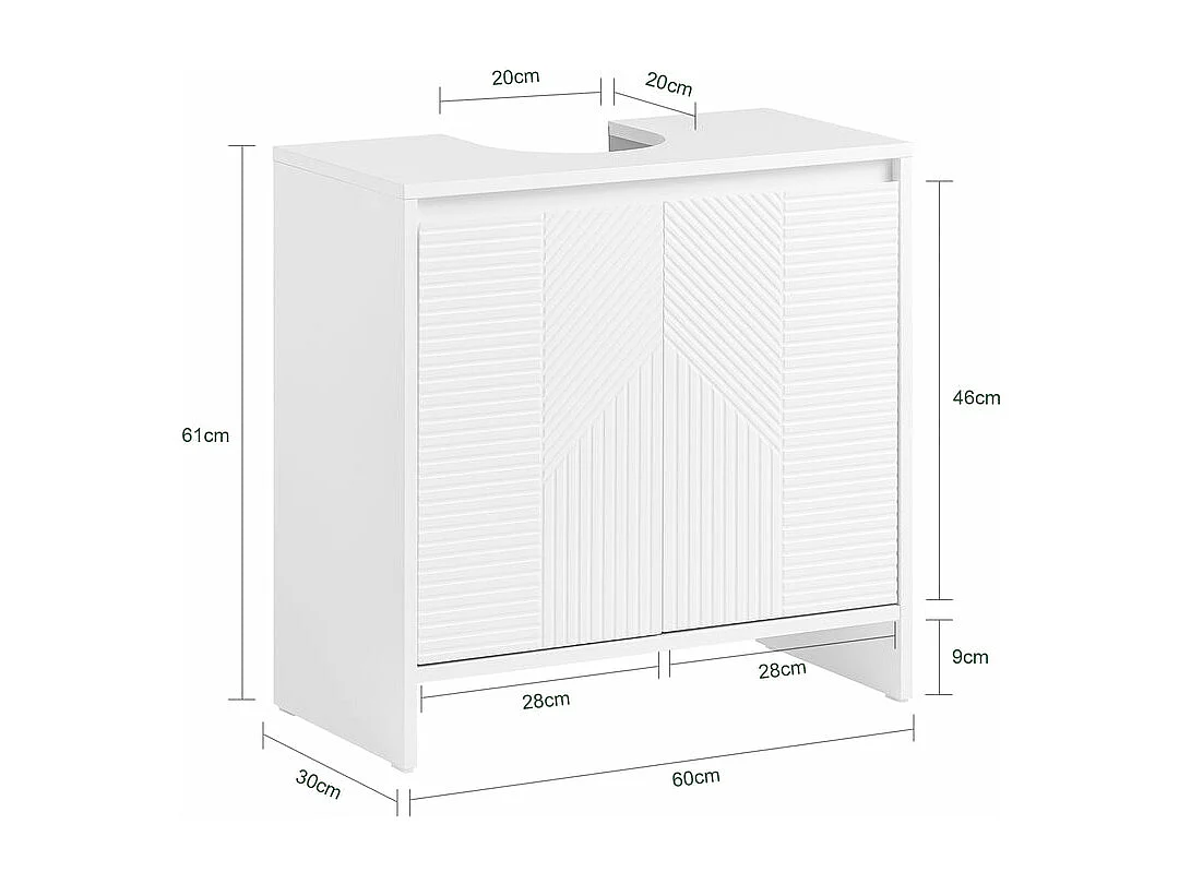SoBuy BZR157-W Meuble Sous Lavabo, Meuble sous Vasque, Meuble Salle de Bain avec 2 Portes et 2 Étages, Placard de Rangement Salle de Bain, L60 x P30 x H61 cm, Blanc