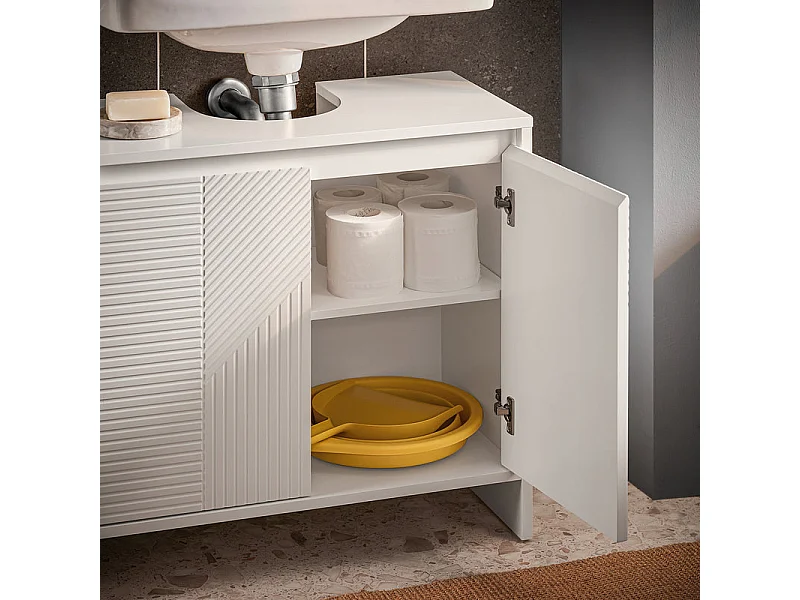 SoBuy BZR157-W Meuble Sous Lavabo, Meuble sous Vasque, Meuble Salle de Bain avec 2 Portes et 2 Étages, Placard de Rangement Salle de Bain, L60 x P30 x H61 cm, Blanc