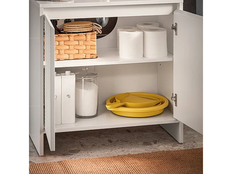 SoBuy BZR157-W Meuble Sous Lavabo, Meuble sous Vasque, Meuble Salle de Bain avec 2 Portes et 2 Étages, Placard de Rangement Salle de Bain, L60 x P30 x H61 cm, Blanc