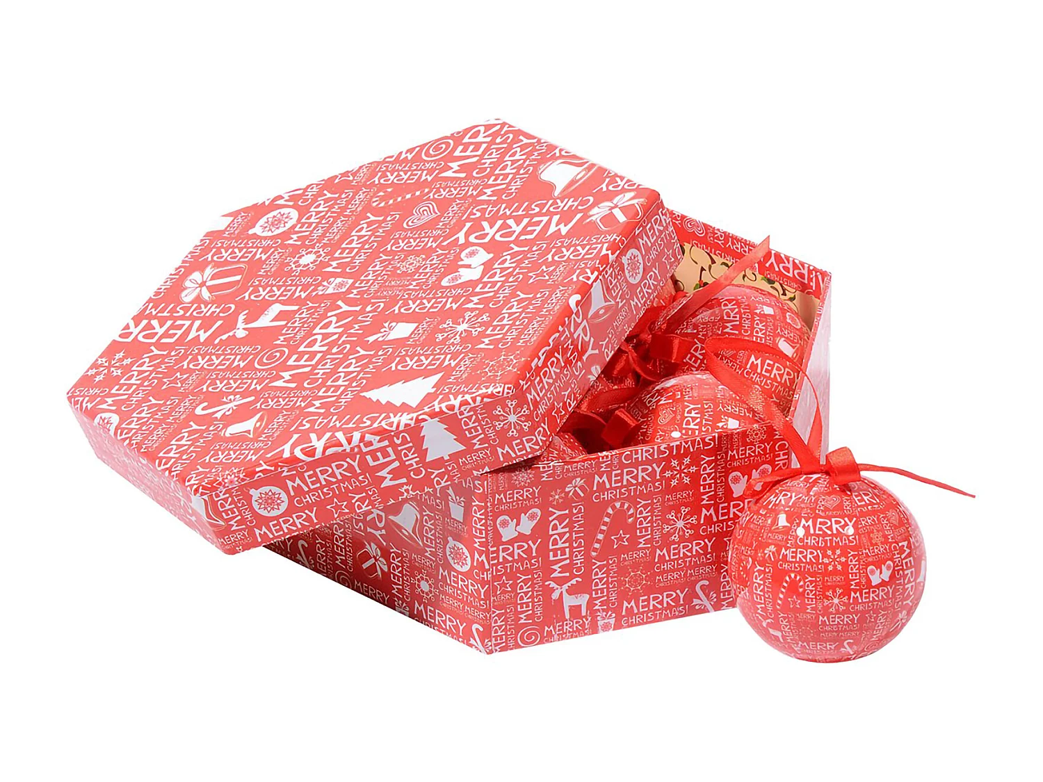Dmora - Box 7 sfere natalizie, Scatola set albero di Natale ,Diametro 7,5 cm, Rosso e Bianco