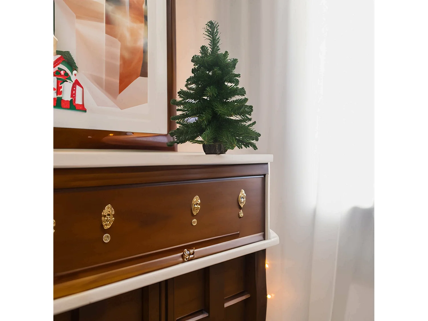 Décoration de Noël Dcol, Ornement de Noël, Ornement de fête, Décoration festive, Made in Italy, 16x16 h60 cm, Vert et Marron