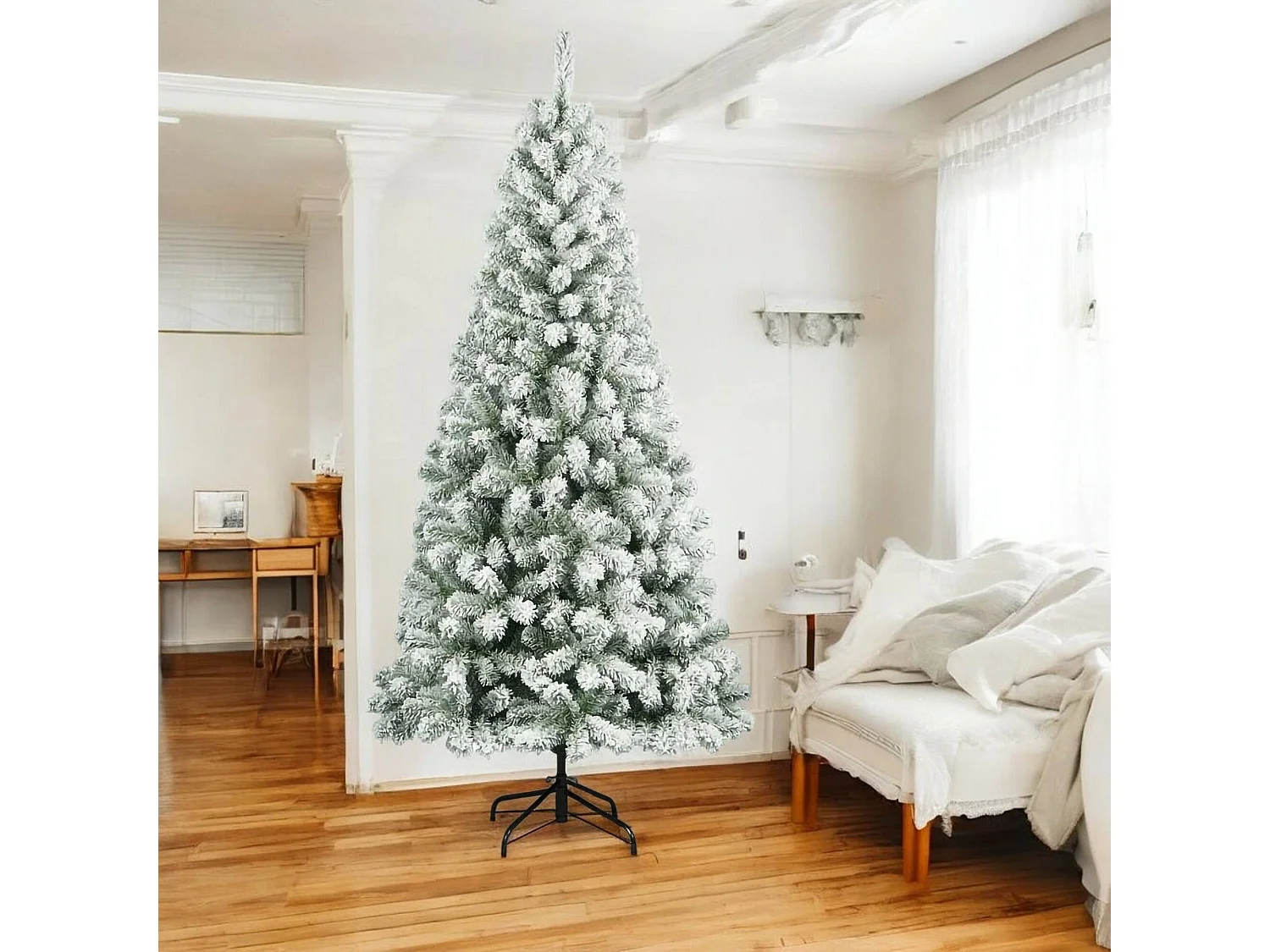 Weihnachtsbaum 240 cm Kris Kringle, beflockter Künstliche Kiefer, Realistischer Baum, Tannenbaum, 114x114 h240 cm, Grün und WeiÃŸ