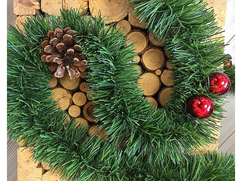 Décoration de Noël Dtaylo, Ornement de Noël, Ornement de fête, Décoration festive, Made in Italy, 800x8 h8 cm, Vert et Rouge