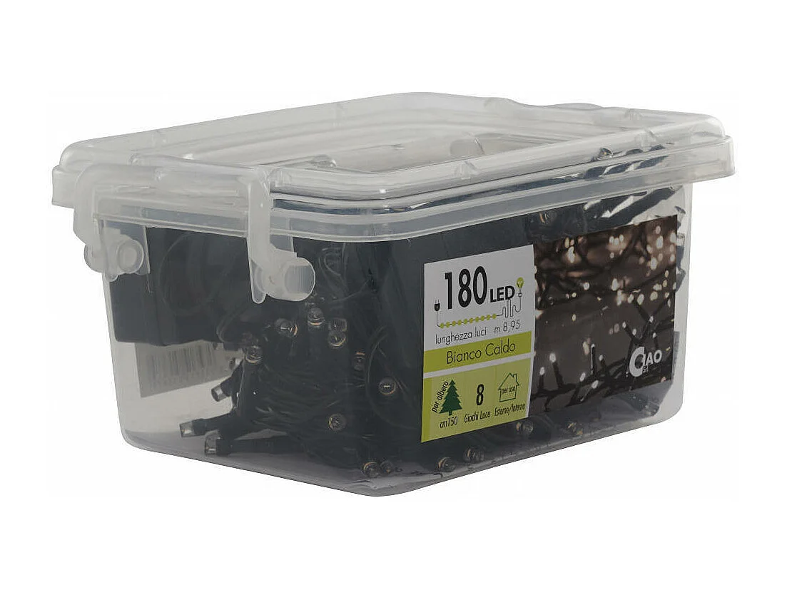 Chaîne lumières 180 LED de l’extérieur et de l’intérieur, 8 jeux lumières, câble lumières de Noel, décorations de Noel, fil vert 8,95M, lumières blanches chaudes