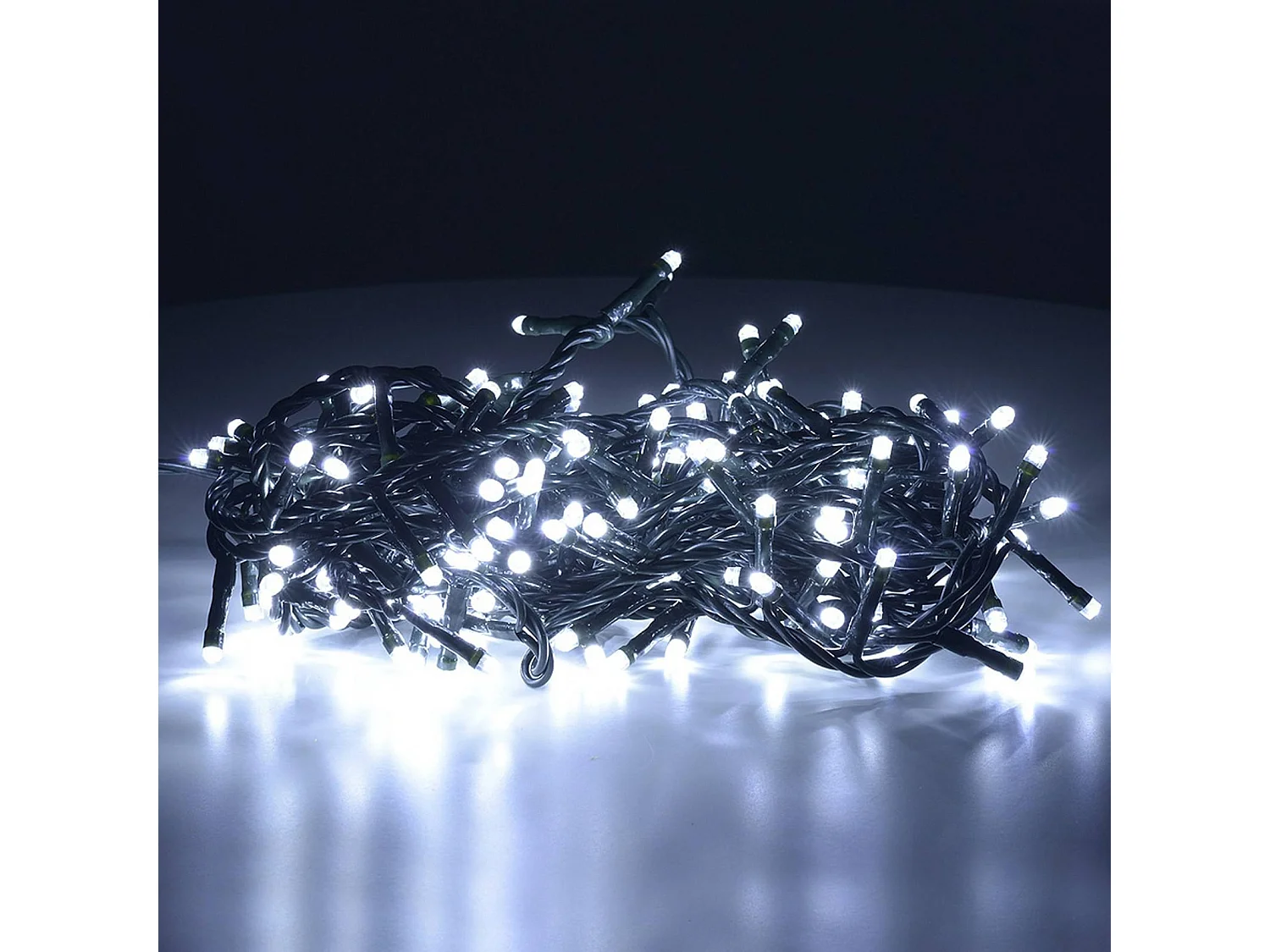 Chaîne lumières 300 LED décoratives d’extérieur, Câble lumières de Noel, Décorations de Noel, fil 14,95 m, 30 lampes flash,IP44, Lumières blanches froides