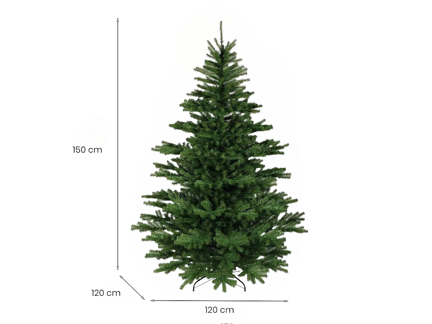 Sapin de Noël 150 cm Frosty, Pin artificiel, Arbre à effet réel, Sapin de Noël, 120x120 h150 cm, Vert
