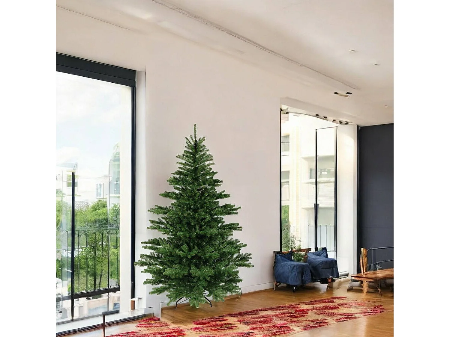 Sapin de Noël 150 cm Frosty, Pin artificiel, Arbre à effet réel, Sapin de Noël, 120x120 h150 cm, Vert