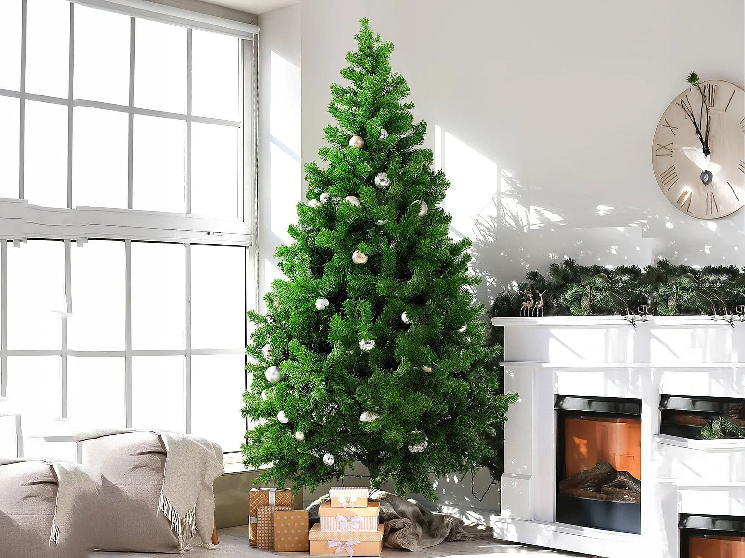 Árvore de Natal 210 cm sempre-verde, 1078 ramos, 210h cm verde, abertura de ramos individuais, ignífuga retardante de chama