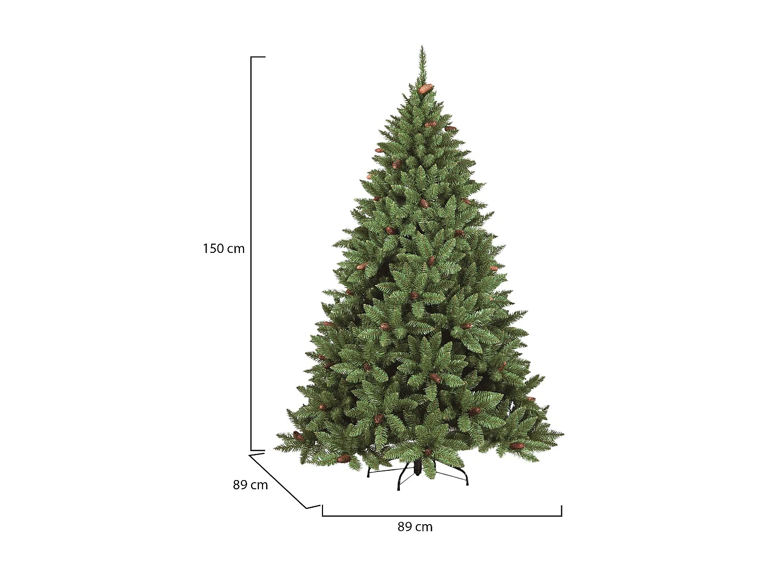 Sapin de Noël 150 cm Lapland, Pin artificiel, Arbre à effet réel, Sapin de Noël, 89x89 h150 cm, Vert